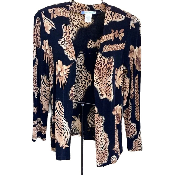 Open Front Exotic Blouse Topper Cardi Animal Print Half Moon Bay Sz SP Small Pet - Picture 1 of 9